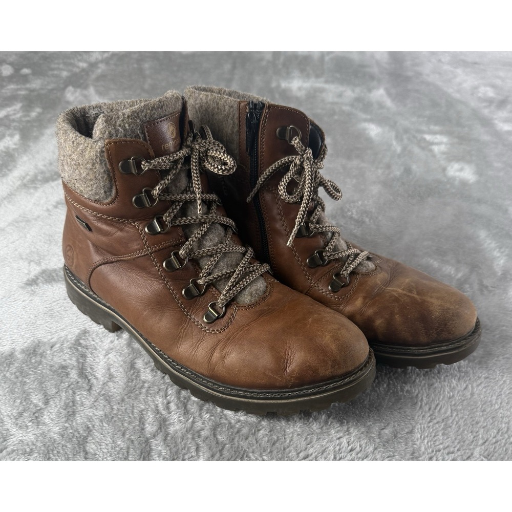 Remonte Brown Leather Ankle Boots Womens 40 US 8 Side Zip Comfort Casual